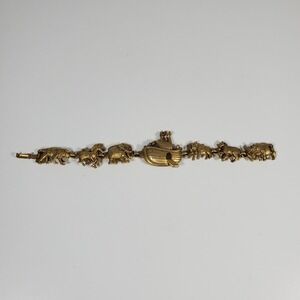 Vintage AJC Noahs Ark Bracelet Animals Charm Link 1980s Yellow Gold Tone 7" Long